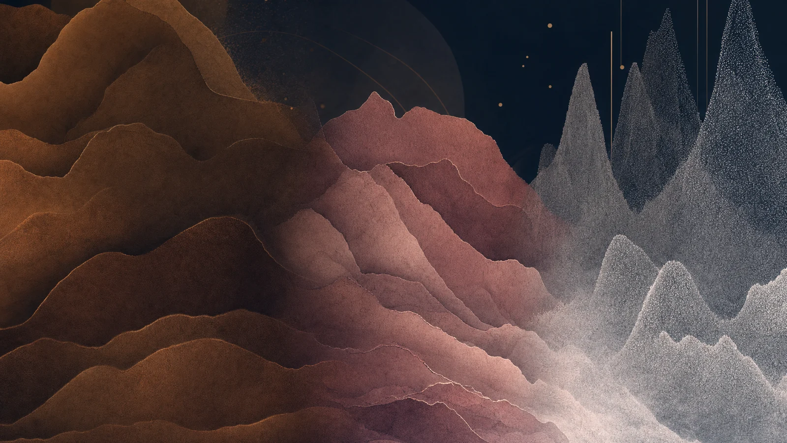 Abstract brown, pink, and pale textured waves against a dark blue background